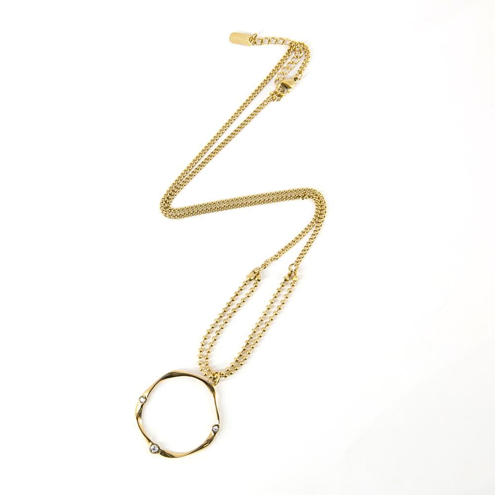 Delilah-womens-long-chain-necklace-circular-twisted-drop-pendant-diamante-detail-long-chain-gold-jewellery